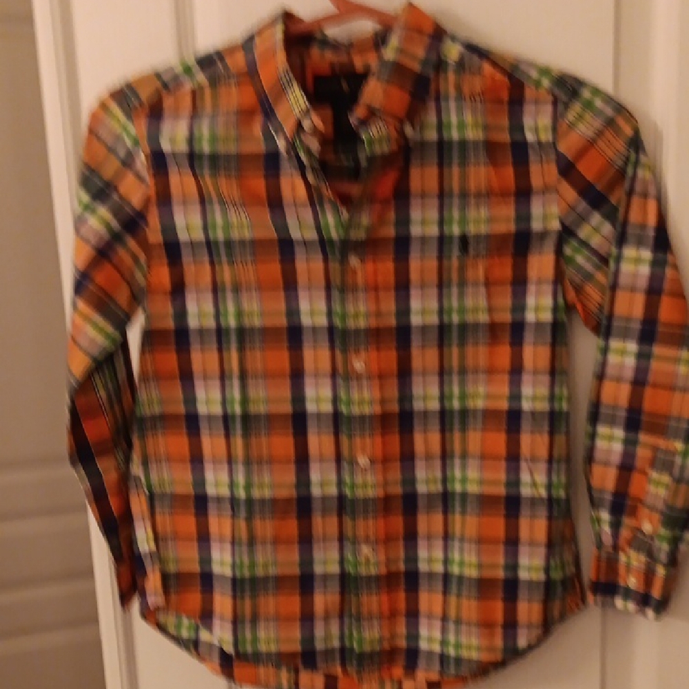 Orange and Green Plaid Button Down Shirt